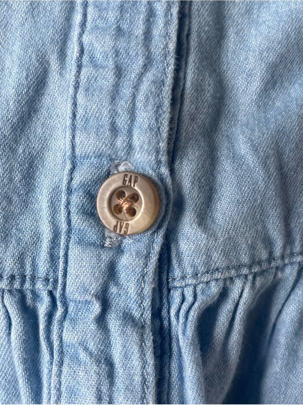 Gap Kids Girls Chambray Tiered Dress Size XL 14/16 Blue Denim Puff Sleeve Short